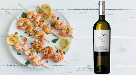 Assyrtiko et brochettes de crevettes